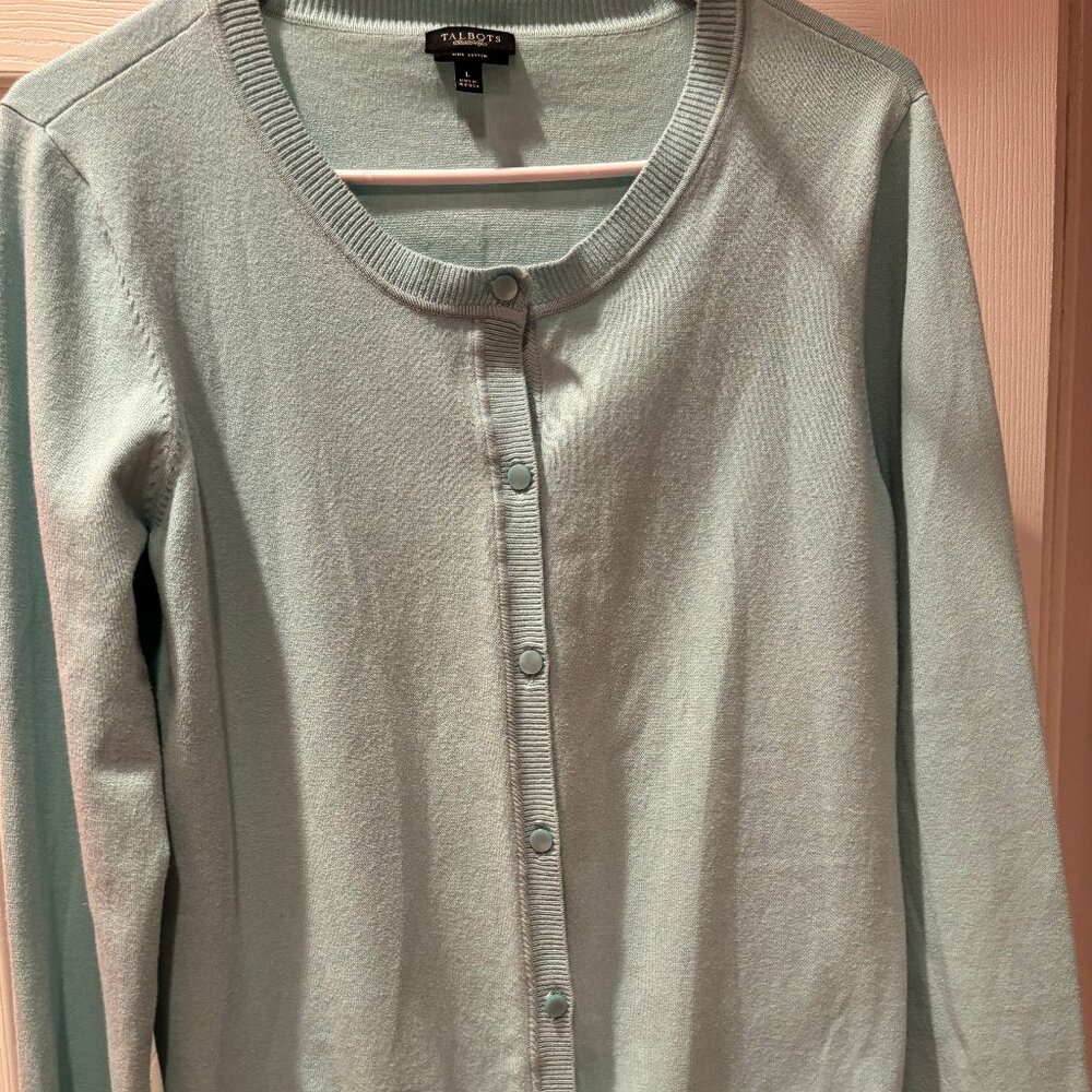 Vintage Talbots Pima Cotton Cardigan Sweater Teal - Size L